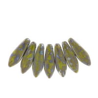 Czech Glass Daggers beads 5x16mm Opaque green picasso 53410-43400